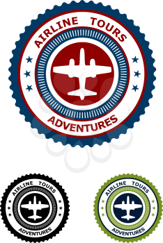 Airlines tour adventures symbol or emblem with airplane and decorative lements for travel industry design