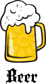 Beer tankard label or emblem with an overflowing frothy tankard of golden lager and the word - Beer - underneath