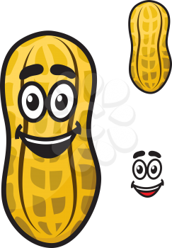 Happy little cartoon peanut or ground nut in its shell with a second variant without a face with a separate smile element