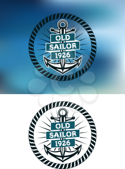 Nautical themed old sailor badge with the text Old Sailor 1926 over a ships anchor inside a circular rope frame on two different backgrounds