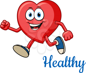 Running healthy red heart character for sporting and active lifestyle concept
