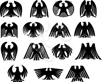 Eagle heraldry silhouettes set. Isolated on white background. Suitable for design, such as wallpaper, tiles, heraldic and logo