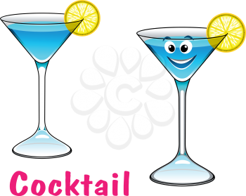 Cartoon happy cute cocktail character with lemon slice. For cafe, bar and restaurant menu design