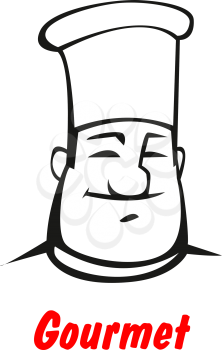 Cartoon smiling friendly chef in traditional  toque for restaurant  and cooking concept