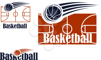 Basketball symbol with empty field, ball and text colored in black and red  for sport and leisure design
