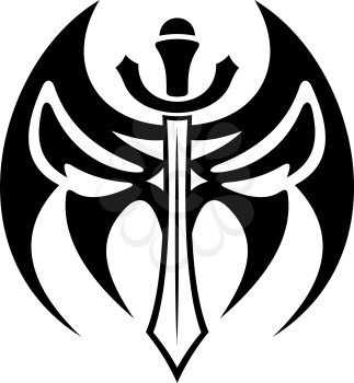Winged sharp sword with flowing wings in tribal style for tattoo,religion and fantasy fiction design