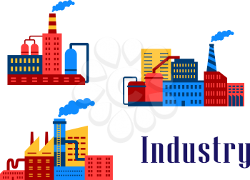 Flat factory industrial buildings set, suitable for industrial and ecology design