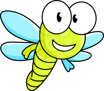 Funny flying dragonfly in cartoon style isolated on white for comics and fairytale design