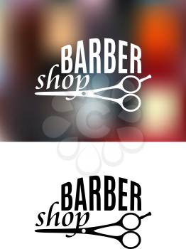 Barber shop sign design with curving text over a pair of scissors