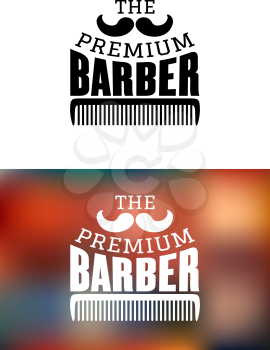 Retro barber shop icon, emblem or insignia with curved moustache, comb and the text for service industry design