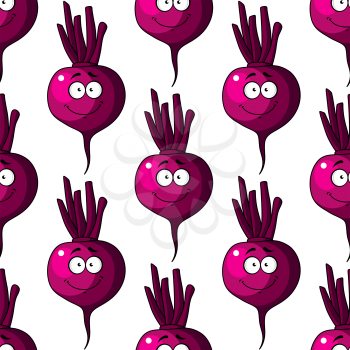 Cartoon smiling beetroot seamless pattern for agriculture and food design
