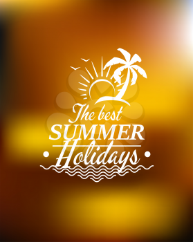 Summer Holidays poster design with a shine sun, waves, palm and birds for journey and  travel design