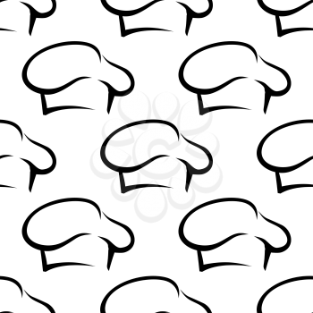 Chef toque seamless pattern in outline sketch style for restaurant menu, cooking and bakery background