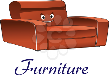 Cartoon smiling sofa or couch furniture isolated on white background for interior design