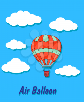 Cartoon air balloon and clouds, for journey, adventure and tourism design