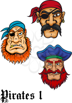 Cartoon brutal captains, sailors and pirates set for piracy or adventures design