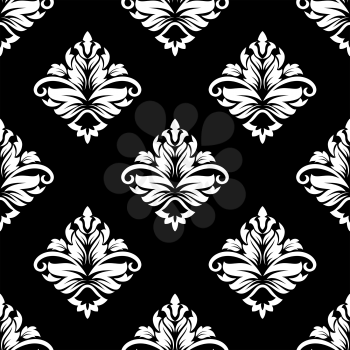 Arabesque seamless floral pattern with a diamond lattice in black and white colors suitable for wallpaper, tiles and textile design