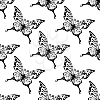 Seamless pattern of black and white butterflies in square format for wallpapers or fabric design