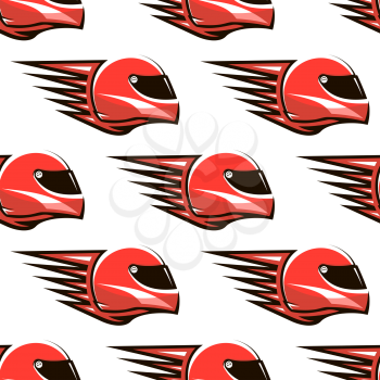 Seamless pattern of red racing helmet with red spikes projecting from the back giving the impression of speed