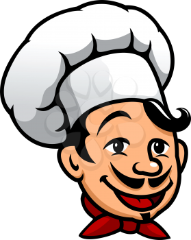 Cartoon cheerful chef in a traditional  toque for restaurant  and cafe menu design