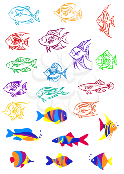 Colorful cartoon underwater fishes set for marine and nautical design