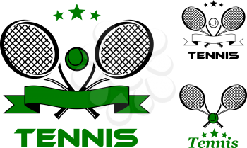 Tennis sport badges and emblems with rackets, balls and text Tennis.Can use for recreation, sporting logo design