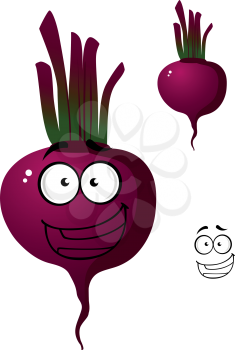 Cartoon smiling beetroot or beet vegetable cute character. with purple, crimson and violet colored isolated on white background
