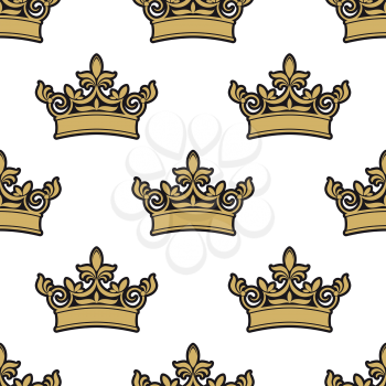 Ornate heraldic seamless pattern of golden royal crowns suitable for wallpaper, tiles and fabric design