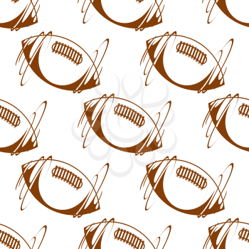 Brown vector doodle sketch rugby ball seamless background pattern with motion lines