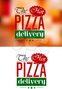 Pizza Delivery emblem or label guaranteeing a hot delivery with the text over a white or mottled background depicting a pizza topping, vector illustration