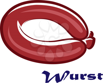 Wurst or sausage vector icon with a whole spicy smoked sausage, vector illustration on white