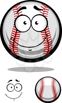 Smiling cartoon baseball ball with red stitching and googly eyes with a second plain variant with separate smile element, vector illustration isolated on white