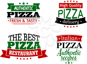 Pizza labels and banners set with authentic, best restaurant, delivery and italian headers