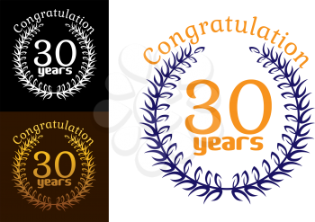 Retro 30 years anniversary laurel wreathin three variations for jubilee design
