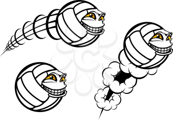 Cartoon flying volleyball ball with motion trail for sports mascot design