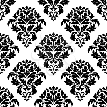 Close up black and white damask floral pattern design with dainty retro flowers