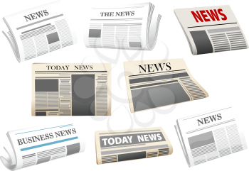 Newspaper icons with headers isolated on white for media design