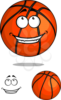 Grinning happy cartoon basketball ball character for sports and mascot design, vector illustration