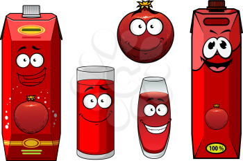 Pomegranate juice and fruit in cartoon style for healthy drink design