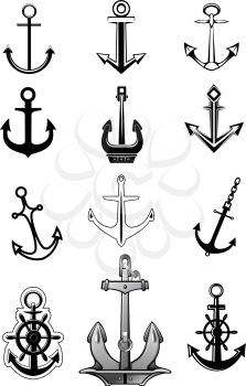 Modern and vintage anchor icons for nautical, tattoo and heraldry design