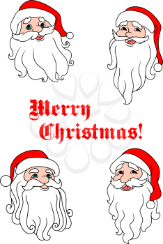 Smiling Santa Claus heads for christmas and New Year holiday design in cartoon style