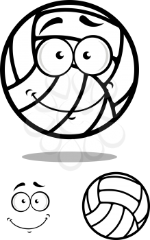 Volleyball ball cartooned character with shy smile and shadow isolated on white for sports design