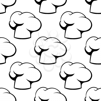 Classic chef hats and toques outline seamless pattern in white background
