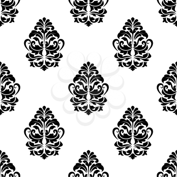 White and black classic floral seamless pattern with retro damask flowers