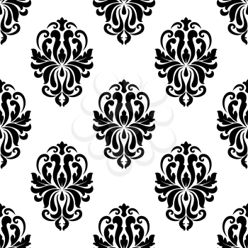 Classic black and white floral damask seamless pattern with dainty flourishes