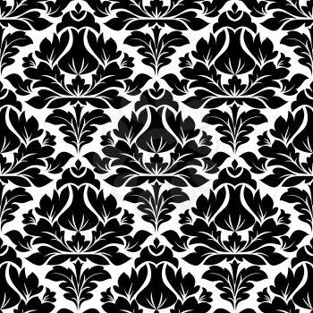 Classic damask seamless floral pattern with black flowers