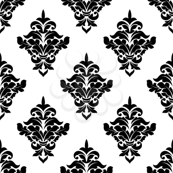 Seamless ornamental pattern in black and white colors with victorian flowers for classic interior design  