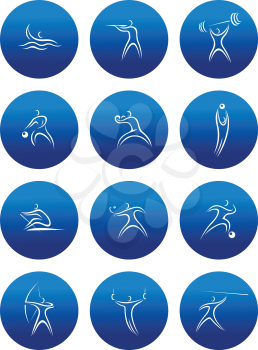 Sporting round icons with silhouettes of athletesdepicting different kind of sports