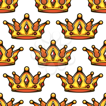 Cartoon emperor golden crowns seamless pattern for vintage or VIP design