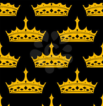Vintage royal seamless pattern with golden crowns on black background